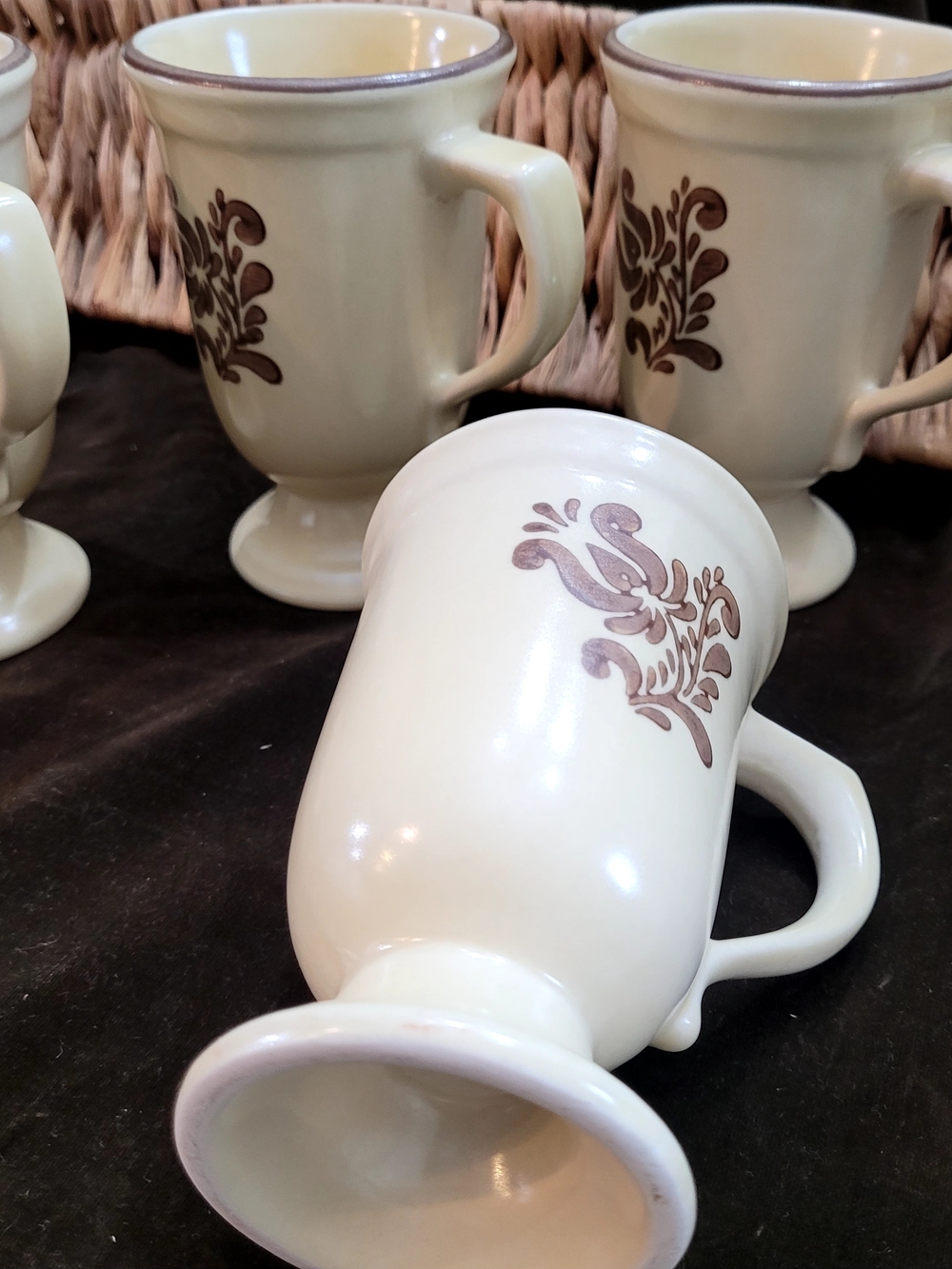 Pfaltzgraff Village vintage Ivory Ceramic Pedestal Mug with Brown Floral Motif - Picture 6 of 7